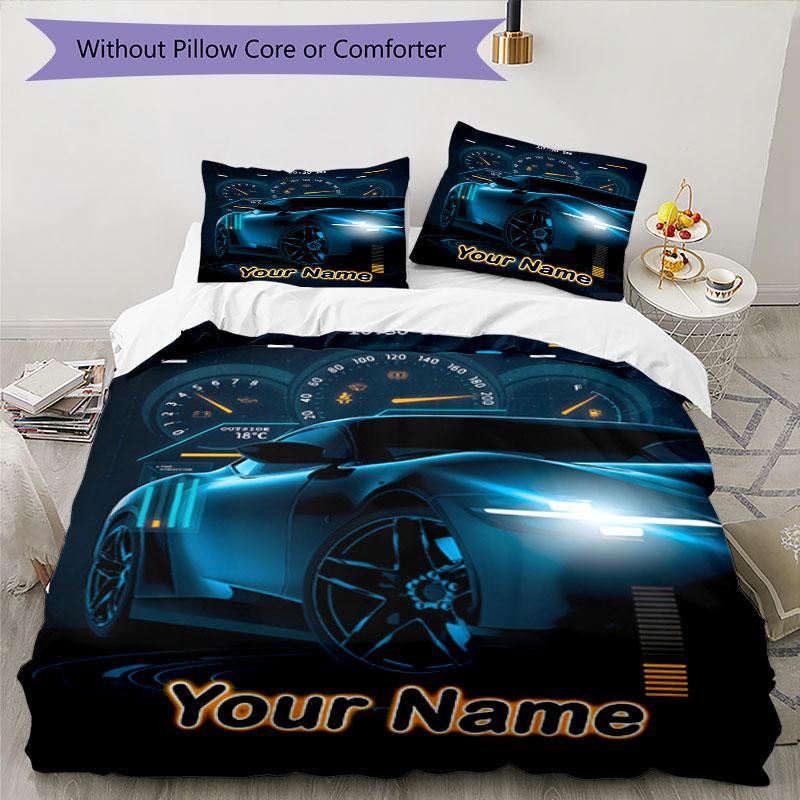 3PC Custom Name Night Drive Adventure Bedding Set Duvet Cover Closure Includes 1 Duvet Cover & 2 Pillowcases for Bedroom
