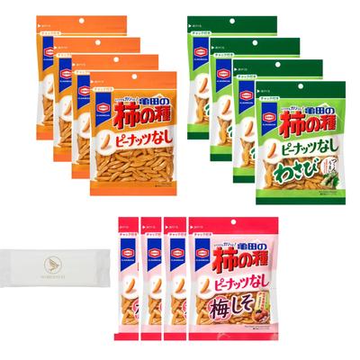 Kameda Seika Snacks Sortiment av 3 sorters persimonefrön x 4 påsar vardera persimonefrön utan jordnötter 91g persimonefrön utan jordnötter och