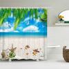 Ocean Sunrise Shower Curtain Summer Beach Tropical Palm Tree Hawaiian Sunset Coastal Scenery Sea Wave Bath Curtain With Hooks