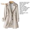 Fall Spring Women Jacket Turn-down Collar Single-breasted Loose Overcoat Mid Length Solid Color OL Commuting Coat Hiking Windbreaker