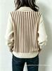 Autumn/Winter Women's Striped Loose Knit Cardigan Sweater with Lapel and Button Details