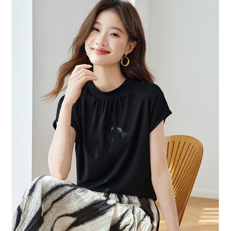 T-shirt da Donna Srcr Elegante in Seta Pieghettata e Intrecciata