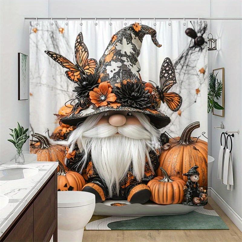 1Pc Halloween Witch Hat And Butterfly Pumpkin Shower Curtain - Machine Washable, Polyester Fabric For Bathroom Decoration