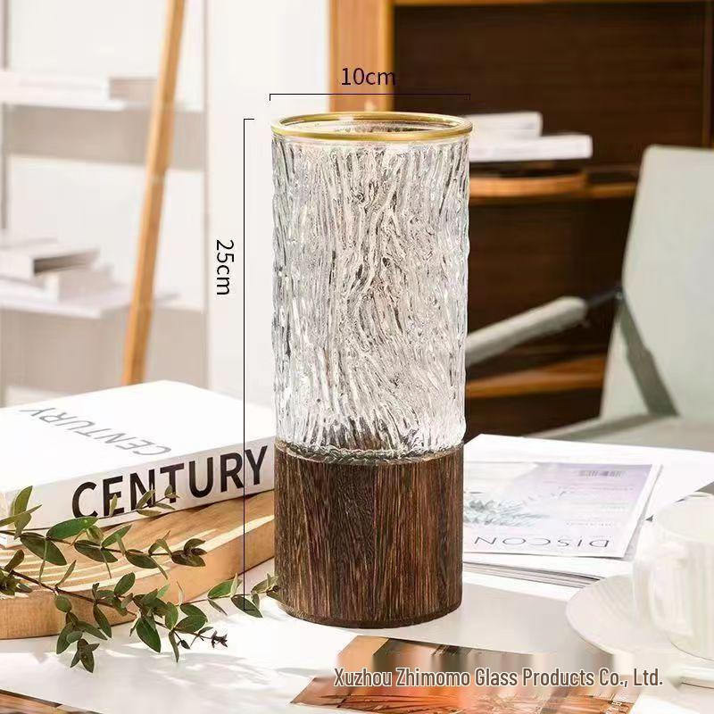 Nordic Wooden Stem Holder Glass Vase for Hydroponic Roses & Bamboo