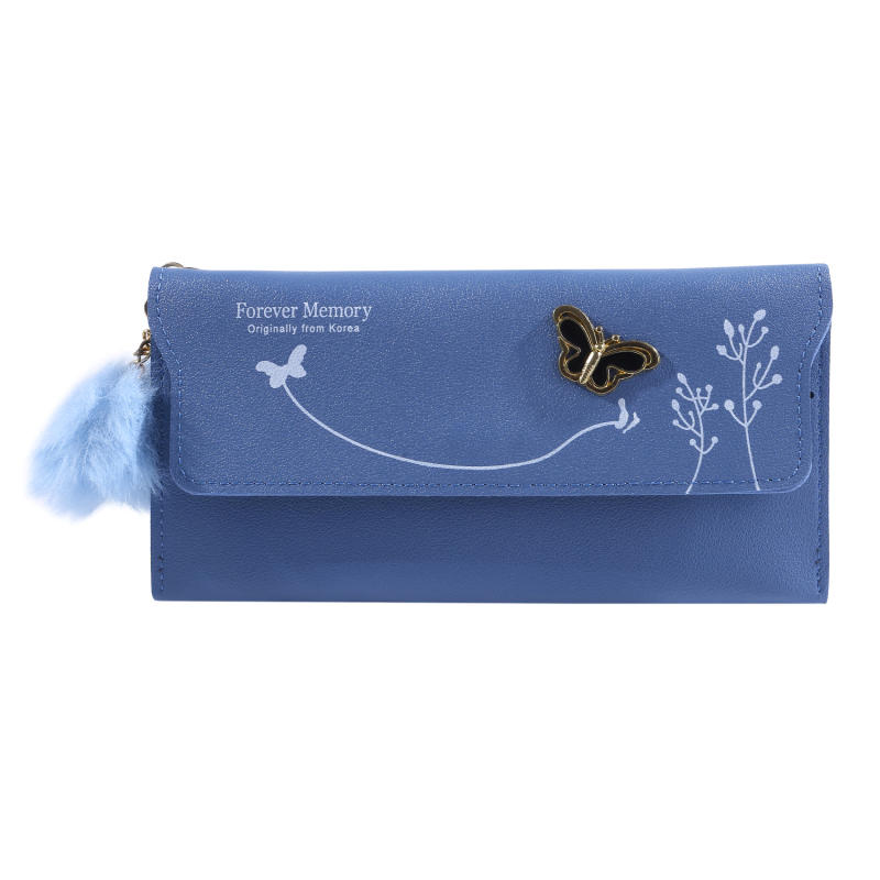 Womens Wallet Cute Elegant Long Slim Card Holder Case Minimalist Coin Purse Zipper Wallet With Fur Ball Bow Decor