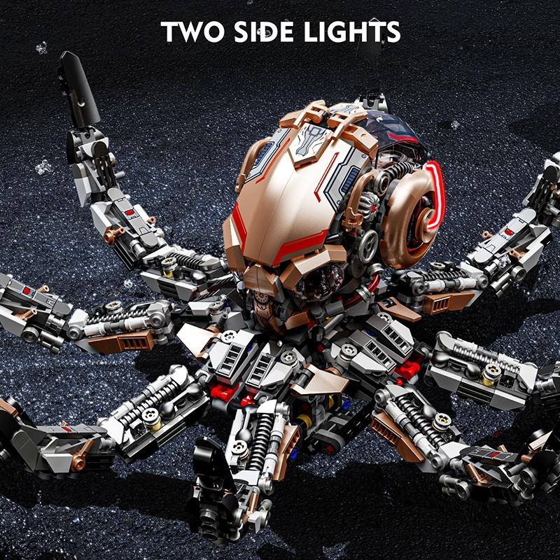 Creative Series Machinery Octopus Animal Life Set Building Blocks Brick with Light Marine Organism Model Kid Assembly Toy Gifts