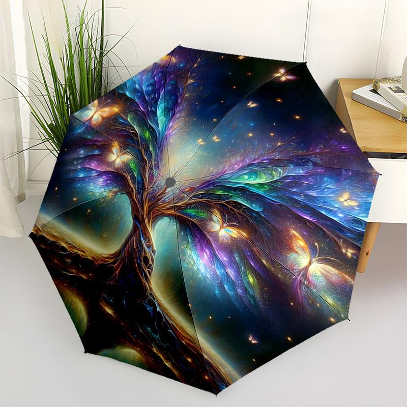 

Enchanted Forest Blossoming Tree Themed Automatic Opening and Closing Umbrella, Compact Travel Umbrella, Lightweight and Portable, Suitable