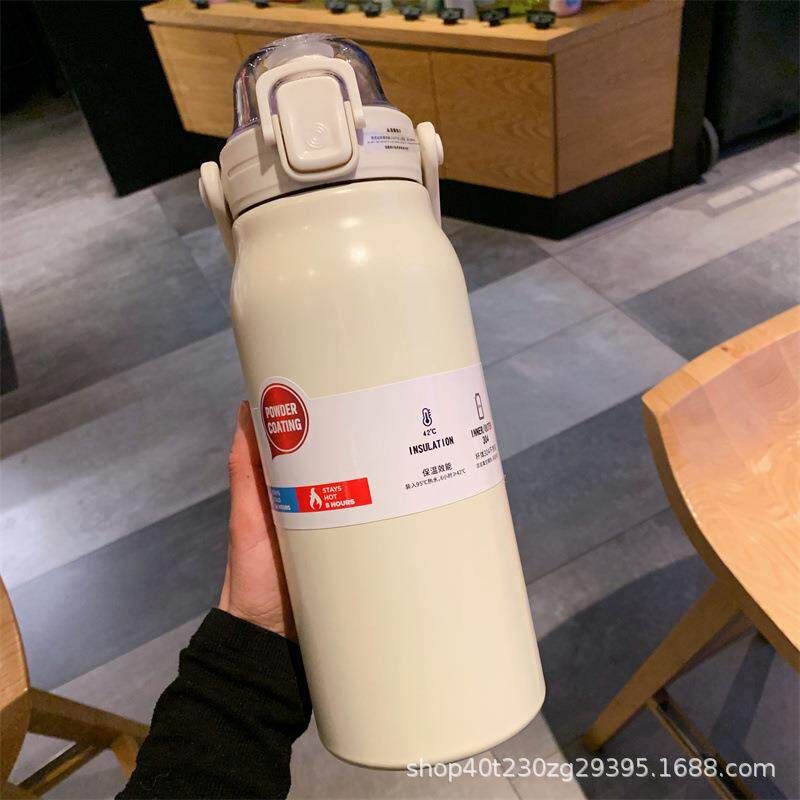 Large-Capacity Thermos Cup 304 Stainless Steel Outdoor Sports Water Bottle for Men and Women, Portable High-Looking Water Cup with Straw