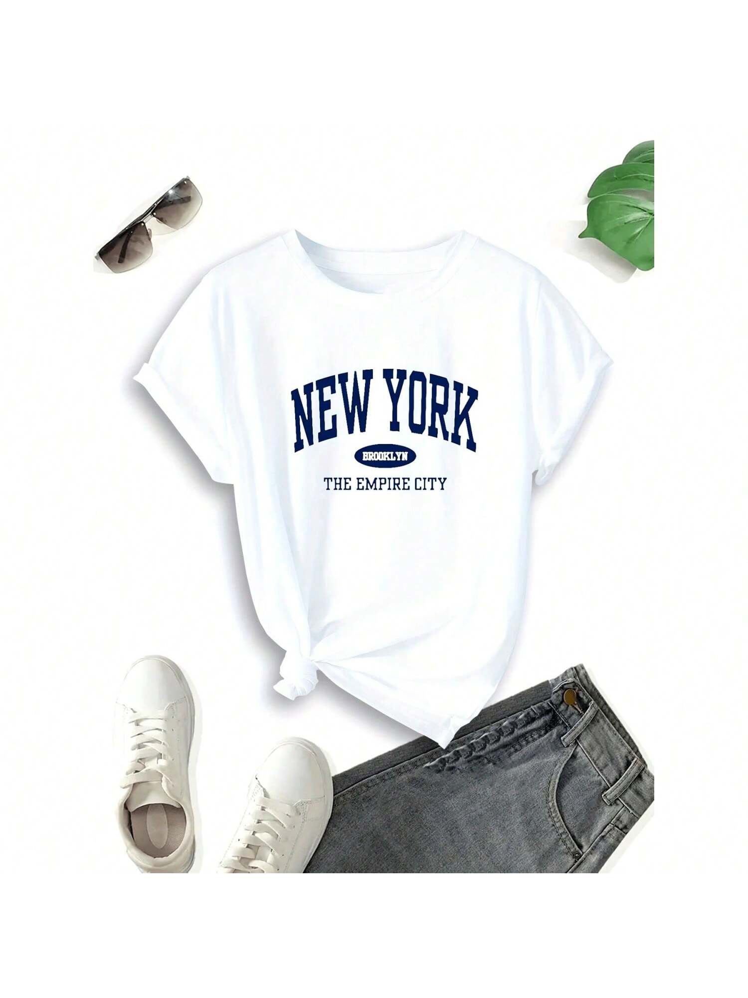 New York Letter Print Anime Tops Tees Clothes Female T-Shirt Wounisex Cartoon Tee Short Sleeve Fashion Girls T Shirt S разноцветный