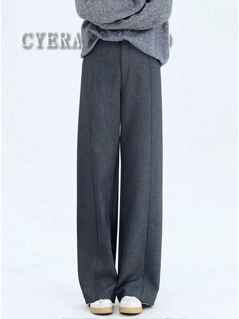 2026 Spring Women's Cloud White High-Waisted Wide-Leg Pants - Loose Old Money Style Casual Trousers