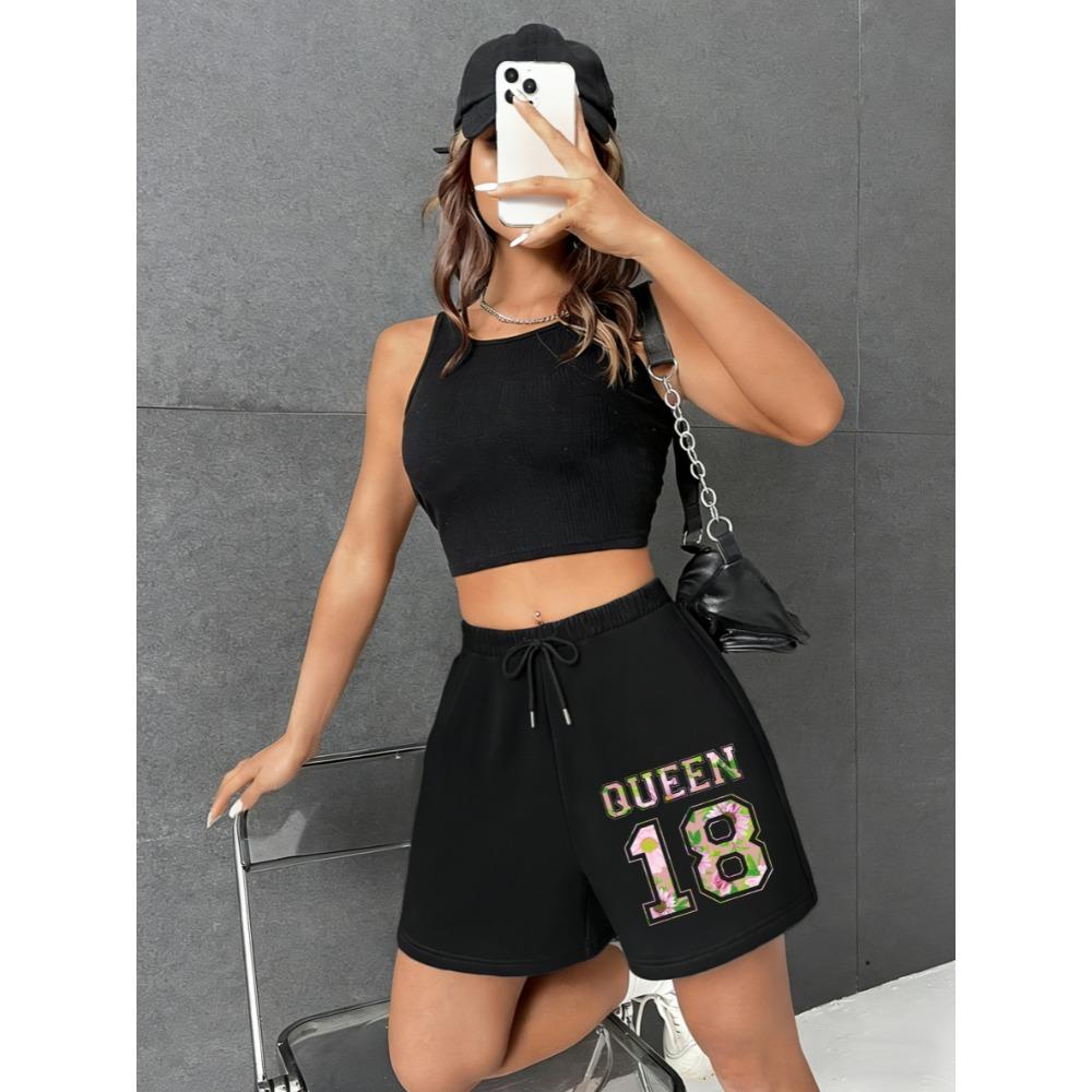 

Pant Queen 18 Floral Design Printing Women S Shorts Gym Drawstring Pocket Streetwear Casual Wide Leg Pant Clothing 3XL