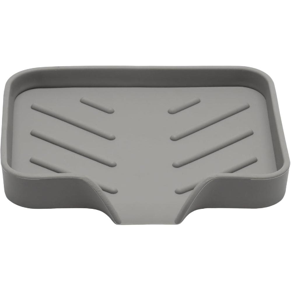 BokWin 1 Pack Silica Gel Soap Dish with Drain, Self Draining Soap Tray for Shower, Bathroom and Kitchen Sink Organizer, Bar Soap Holder, Grey,