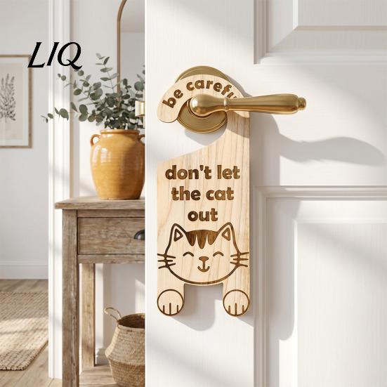 Cat Cafe Decorative Hanger Warning Door Handle Sign, Wooden Cartoon Hanging Reminder, Pet Universal Sign Safety Knob Hanger, for Bedroom And Entryway