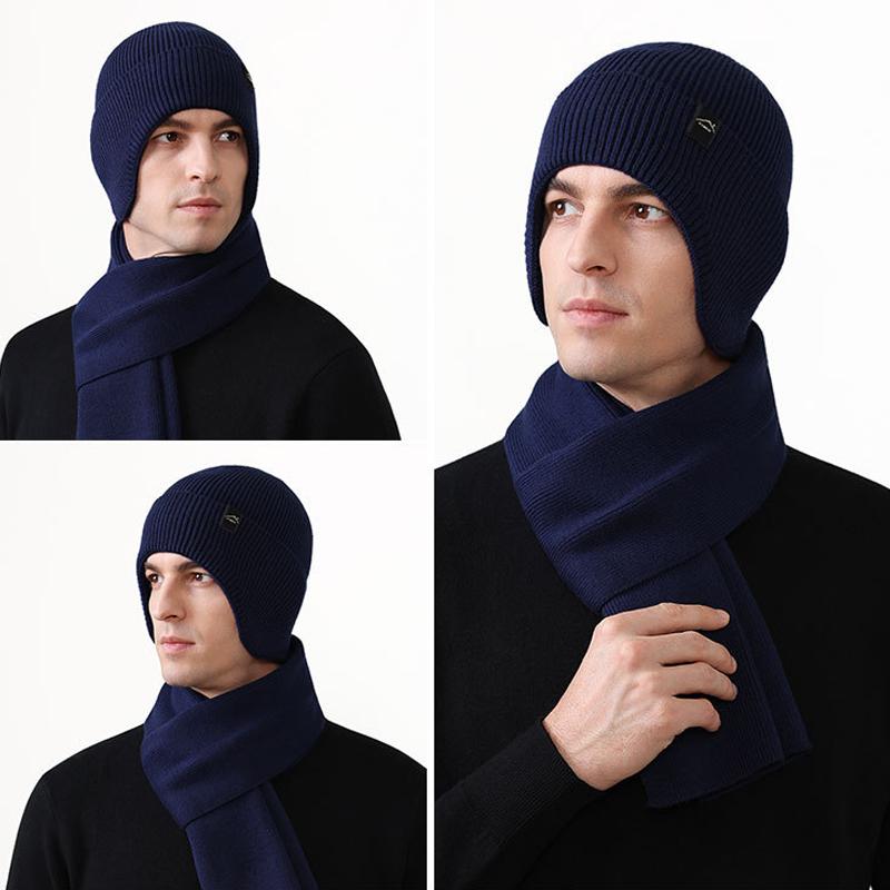 Thin Knitted Hat Scarf Kit Autumn Winter Outdoor Sports Ear Protection Warm Pullover Wool Hat for Men