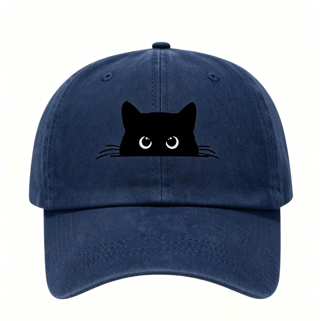 Small Black Cat Print Retro Street Feng Shui Wash Men and Women Baseball Cap Casual Outdoor Sun Hat