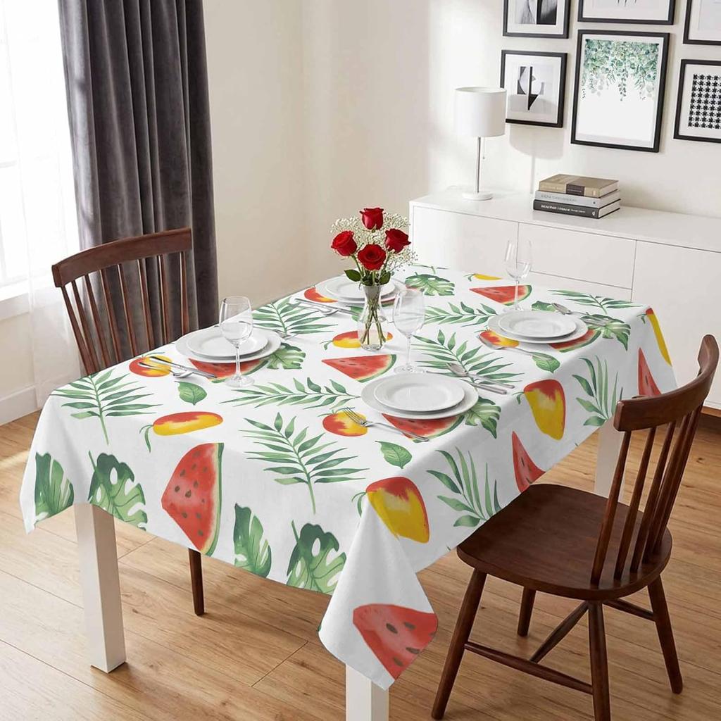 Summer Watermelon Green Leaves Waterproof Tablecloth for Table Decor Tropical Palm Leaf Plants Table Cloth Wedding Decorations