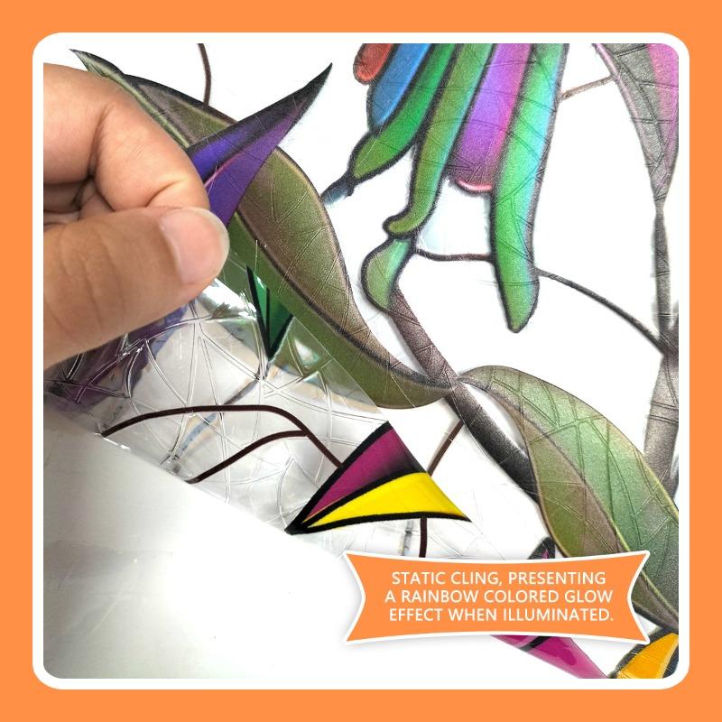 Colorful Bird Leaves Electrostatic Stickers for Window Displays Glass Sticker Double-sided Printing Visible