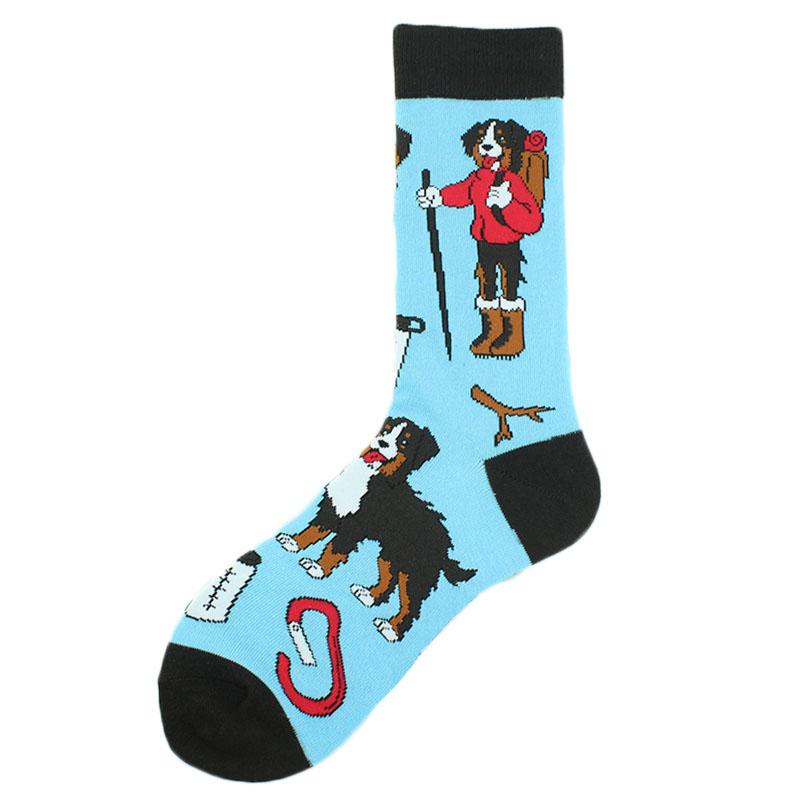 Cool Hip Hop Crew Socks Men Funny Animal Squirrel Shark Dinosaur Boxing Dog Fortune Cat Sokken Harajuku Divertidos Chaussette
