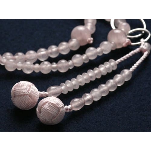 Kyoto Butsudan Hayashi Buddhist Prayer Beads, Jodo Sect, Rose Quartz (Women's), Formal, Authentic, with Prayer Bead Bag, SW-007, Kyoto