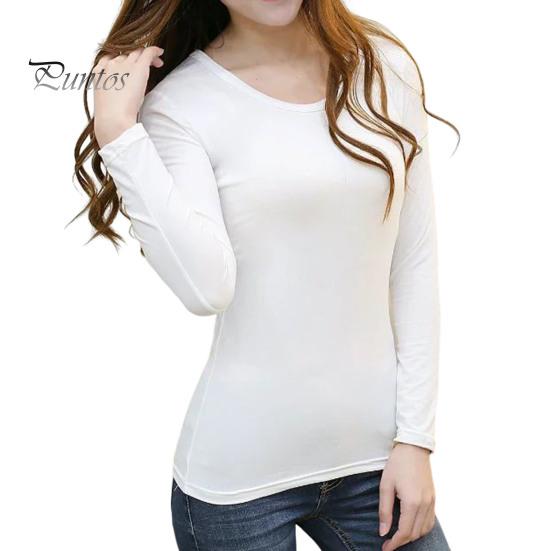 Women Shirt T-Shirt Crew/V Neck Slim Fit Pullover Long Sleeve Stretchy Keep Top Warm Solid Color Autumn Basic Tee Tops Daily Clothing Cold Resistant