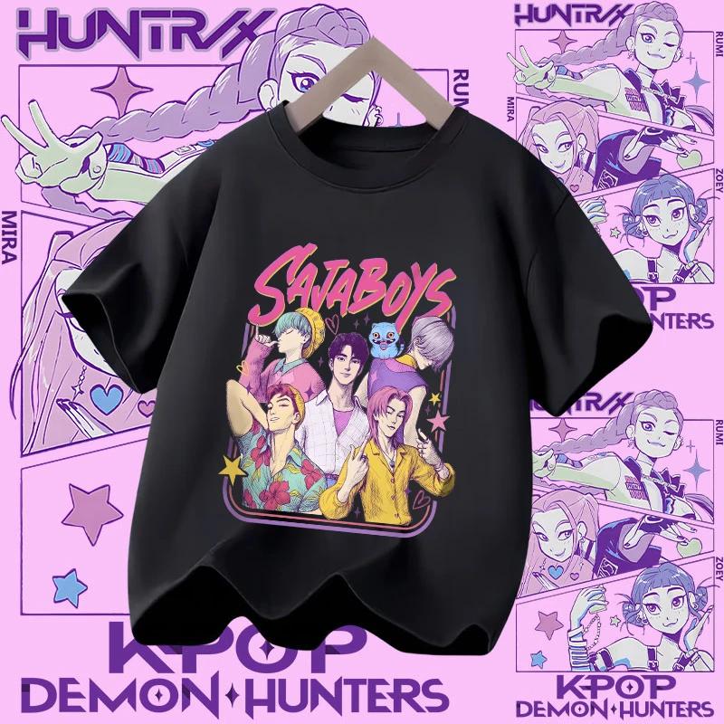 2026 new summer short-sleeved boys' casual shirt Polyester T-shirt for children aged 1-12, girls' sports shirt, K-pop Demon Hunter