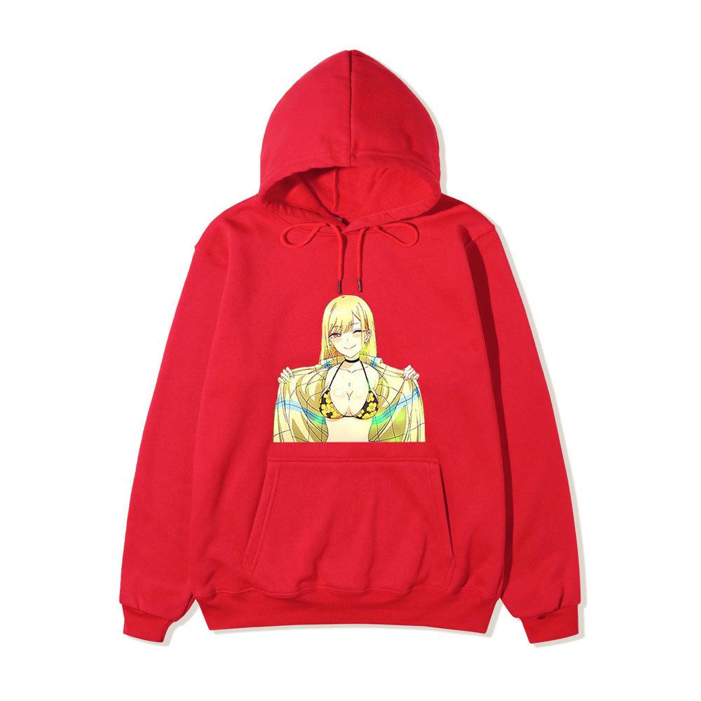 My Dress-Up Darling Marin Kitagawa Unisex Fleece Hoodie Anime Character Front Print Long Sleeve Casual Pullover Sweatshirt