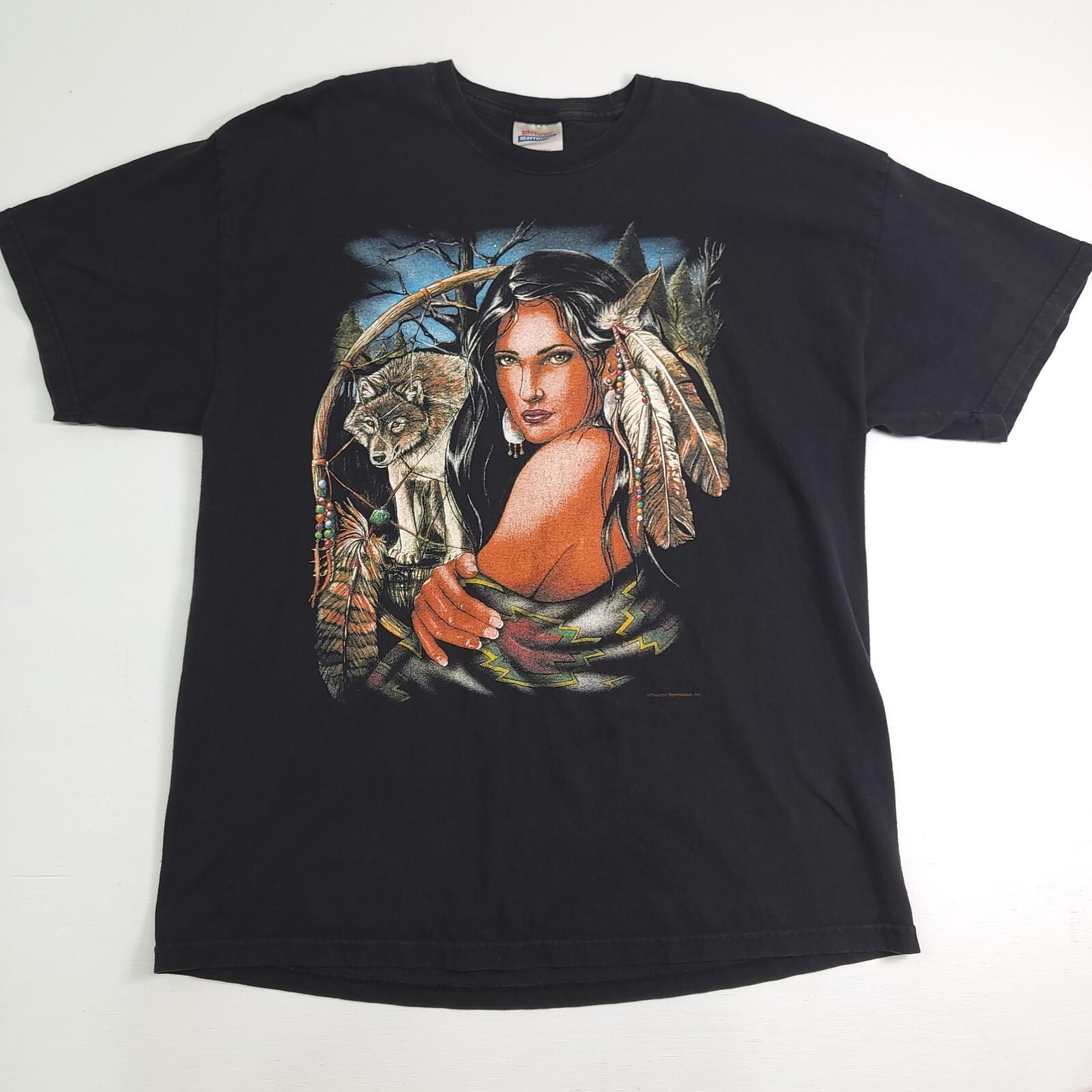 Vintage Native American Woman Dreamcatcher Wolf 90s T-Shirt Thunder Men s Sz XL XXL