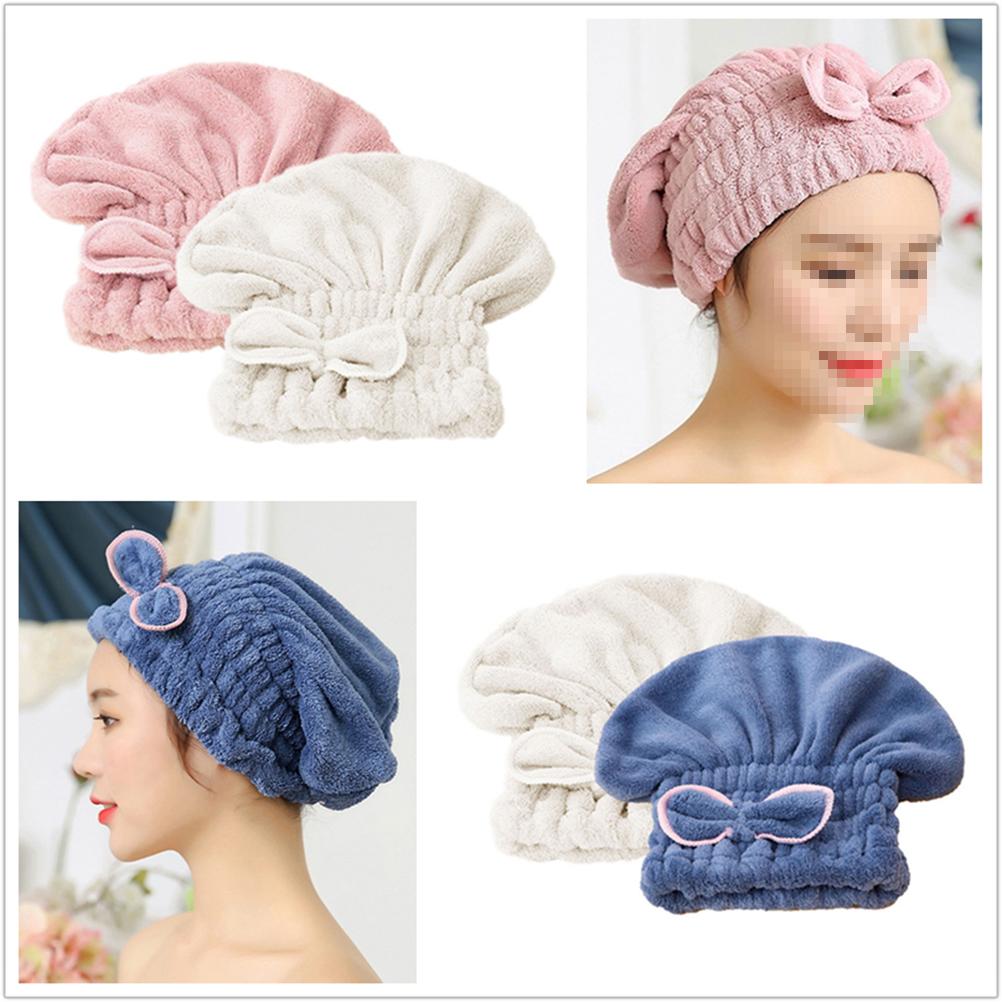 2 Pcs Coral Fleece Absorbent Hair Drying Fast Fast Drying Cap Dry Thicken Shower Women Shower Cap Microfiber Bathing