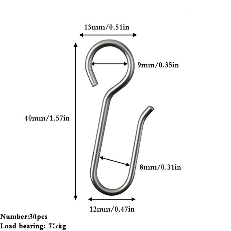 30 Stück Praktisches Vorhangzubehör Metall Vorhangschiene Montagehaken S-förmige Metall Decken Duschvorhang Dekorationshaken