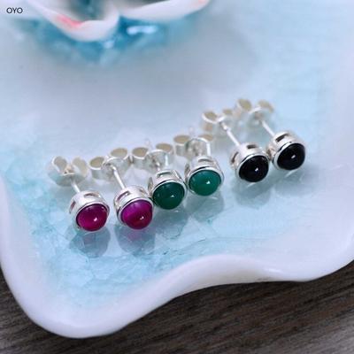 100 % S925-Sterlingsilber-Schmuck, schwarzer Achat, roter Korund, grüner Achat, zarte Ohrringe