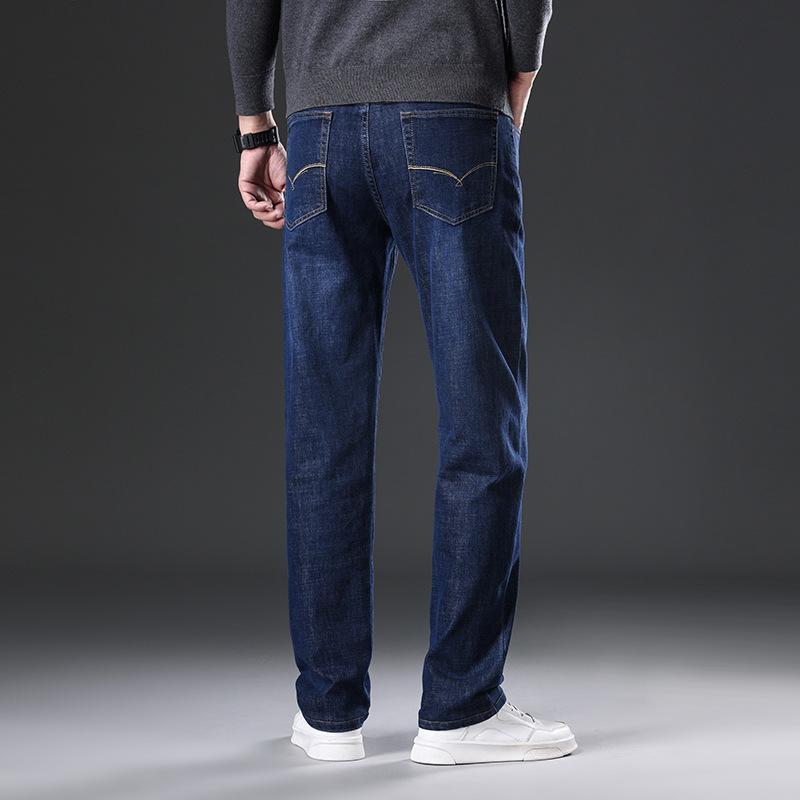 Herbst- und Winter-Herren-Leichte Business-Straight-Jeans, vielseitige Hose, warme Samt-Locker-Hose für den mittleren Alters und den Vater