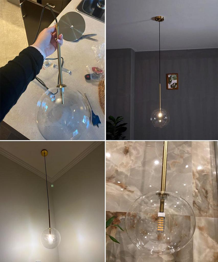 Nordic Minimalist Transparent Glass Ball Pendant Light for Bedroom or Bar