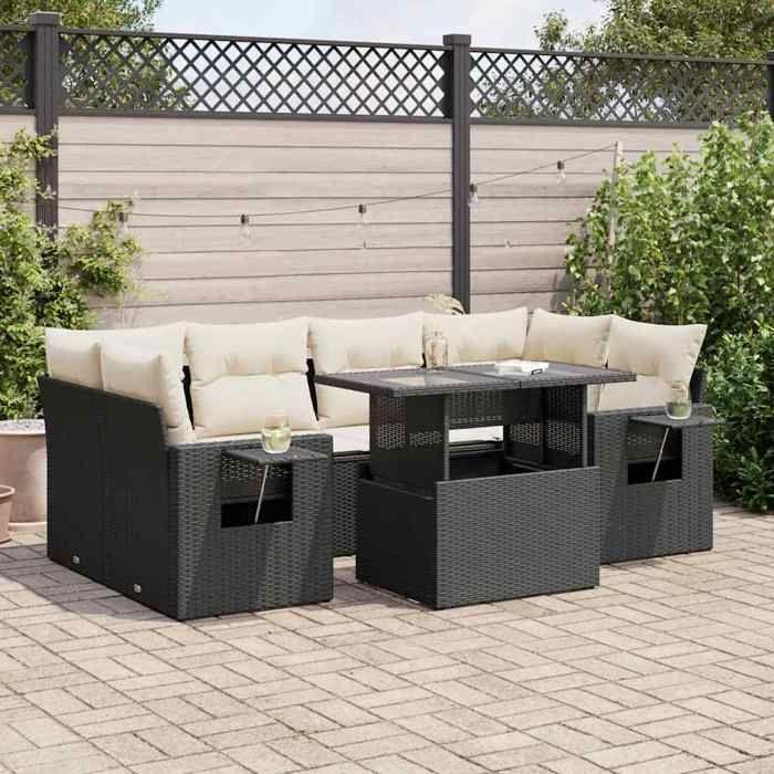 VidaXL Salon de jardin 7 pcs avec coussins noir résine tressée 3326427