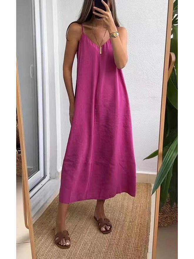 Summer 2024 Solid Color Loose Sling Dress for Women