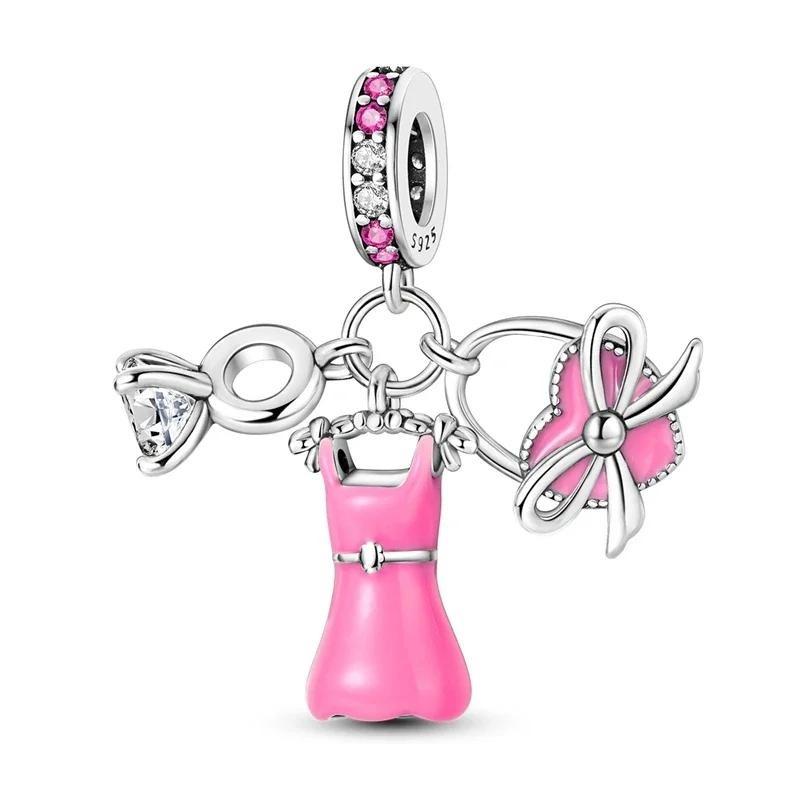 Copper Pink Ballet Shoes Skates Pendant Charms Fit Original Bracelet Necklace Jewelry Making For Women Gift