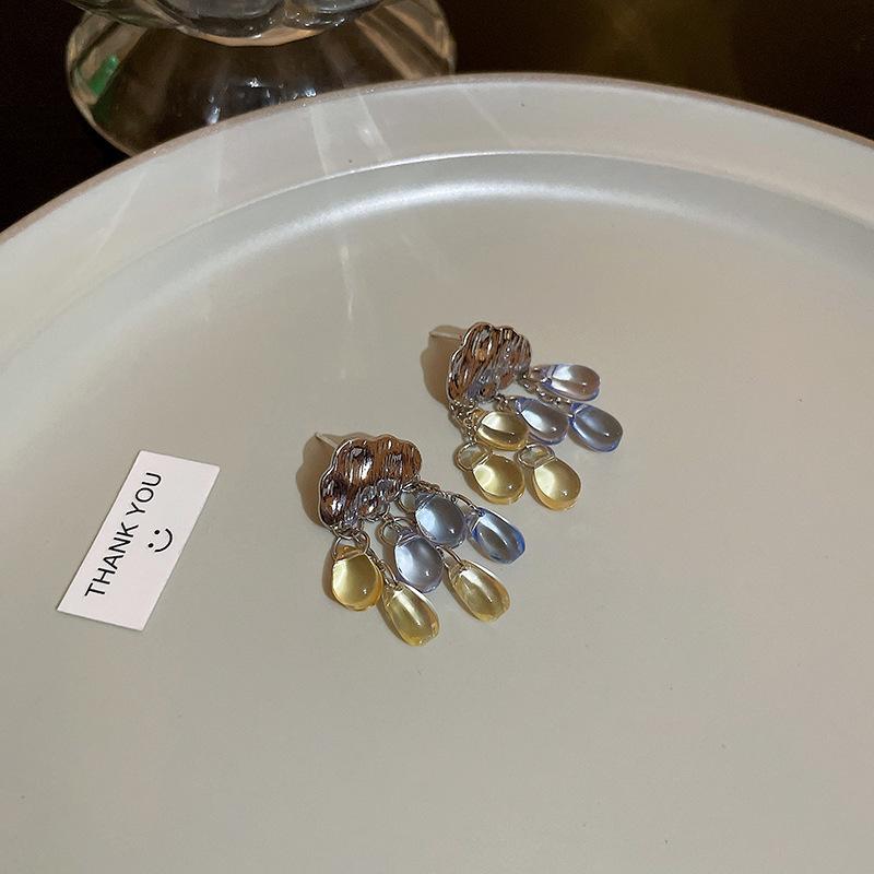 Color Cloud Water Drop Tassel Earrings Summer New Fashion Crystal Raindrop Cloud Shaped Earrings For Women Party Jewelry