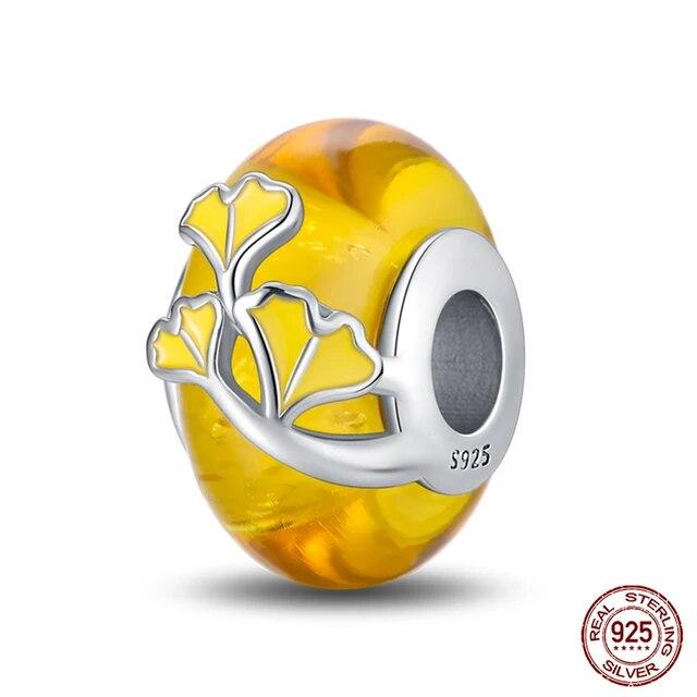 100 %925 Sterling Silver Colorful Butterfly Flower Luminous Glass Charms Beads Fitfashion Original Bracelets Fine Diy Jewelry