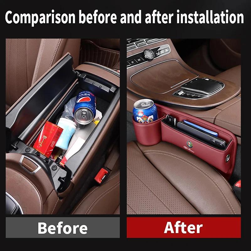 Car Stickers For Alfa Romeo Car Seat Gap Organizer Storage Box Leather Side Storage Pocket Wallet Keys Card Cup Holder For Alfa QI7
