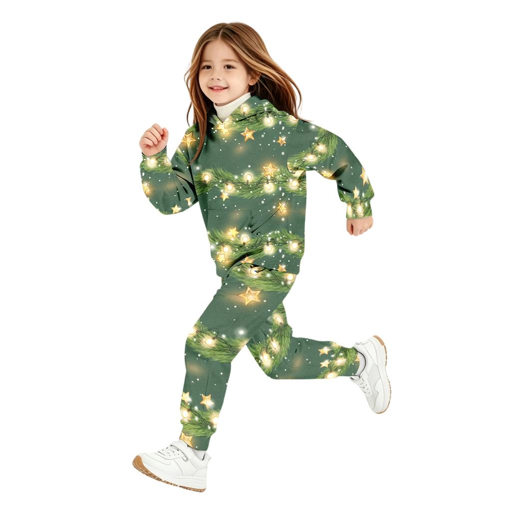 Weihnachts-Print Kapuzenpullover-Set für Jungen und Mädchen