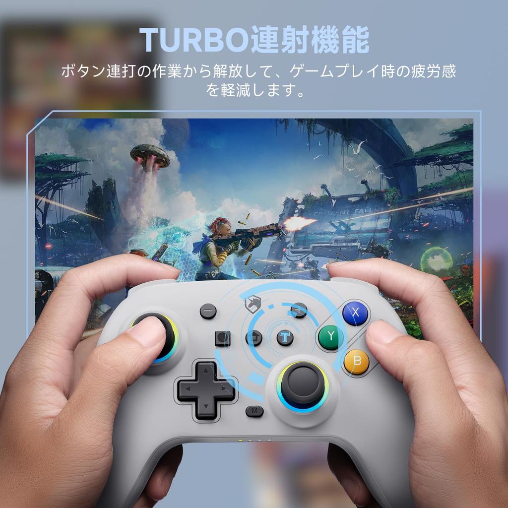 Wireless Switch Controller with Hall Effect RGB Back Turbo 4 Levels of Vibration Gyro 800mAh Compatible with Pro Classic Gray Sticks, Lighting,