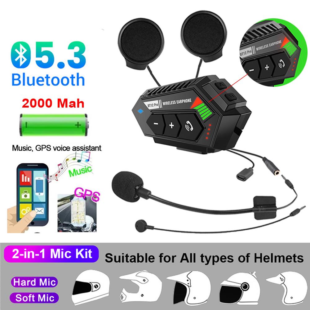 Motorcycle BT 5.0 Helmet Headset Wireless Hands-free call Kit Stereo Anti-interference Waterproof Music Player Speaker