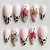 24 Stück tragbare Press-On-Nägel Erdbeer-Schleifen-Design Nagelspitzen Rot Kurz Mandel Perle Sternenlicht Falsche Nagelkunst Blume Falsche Nägel