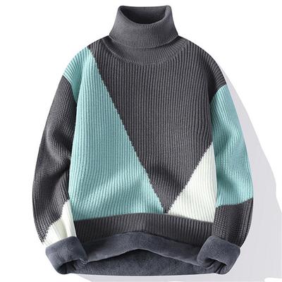 Winter High Quality Men's Turtleneck Sweater Fleece Warm Casual Knit Pullovers Men Fashion Patchwork Harajuku Knitted Sweaters