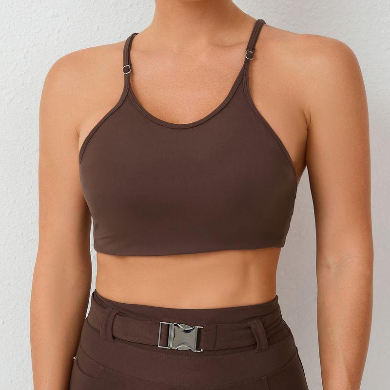 

Fashion Adjustable Shape Fixing Beauty Back Yoga Bra Shoulder Straps Gather Outdoor Sports Quick-Drying Running Fitness Top S Brown