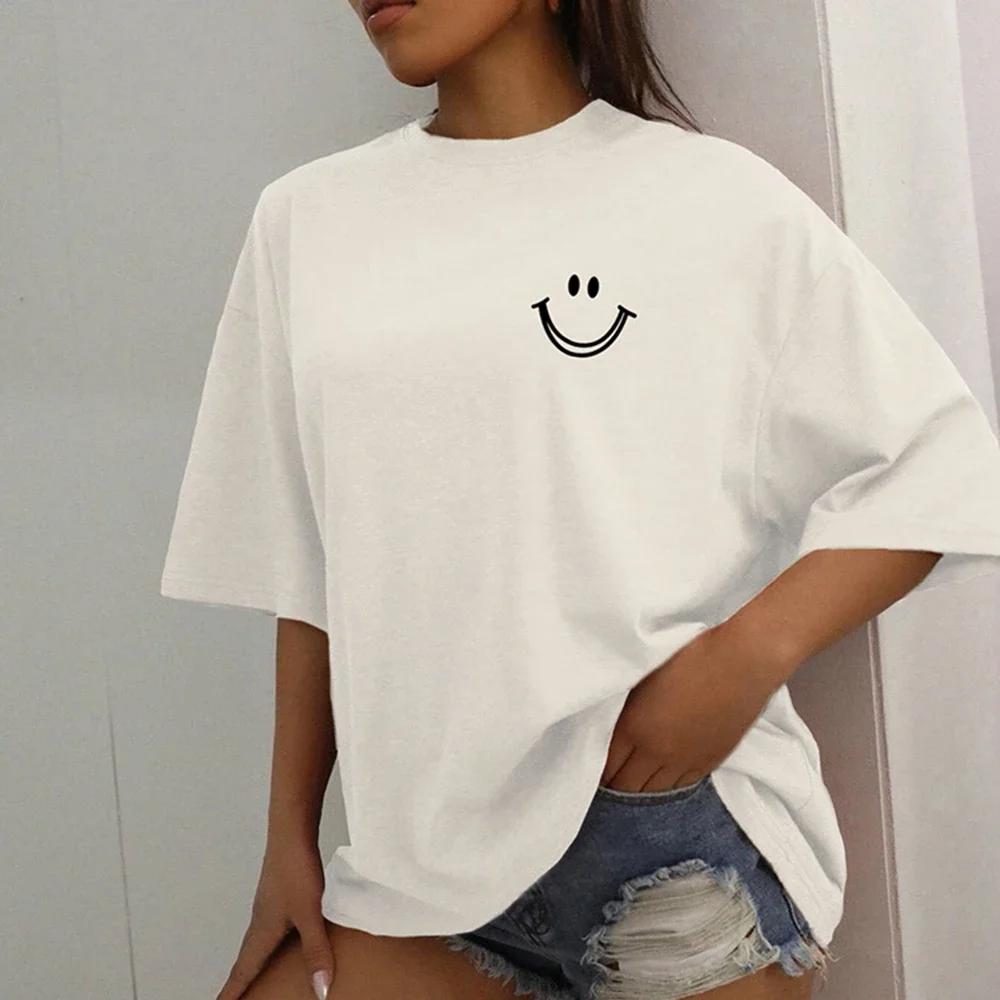 

Happy Expression Printed Women Short Sleeve Street Hip Hop Tee Clothing Allmath Breathable Tops Crewneck Women TShirts S