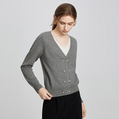 TaTu Damen Lässiger V-Ausschnitt Langarm Strickpullover