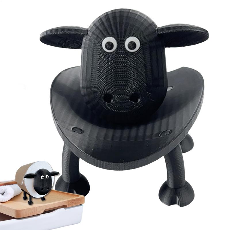 Black Sheep Shape Toilet Roll Holder Resin Animal Roll Paper Rack Stackable for Home Bathroom Vanity Night Stands