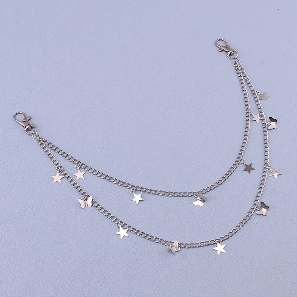Metal Butterfly Star Pendant Waist Chain Women's, Hip Hop Punk Versatile Men's and Women's Double Trousers