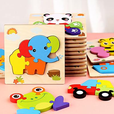 Drewniane Zabawki dla Niemowląt Drewniane Puzzle 3D Kreskówkowe Zwierzątka Gra Dopasowująca Puzzle Inteligencyjne Zabawki Dla Dzieci Edukacyjne