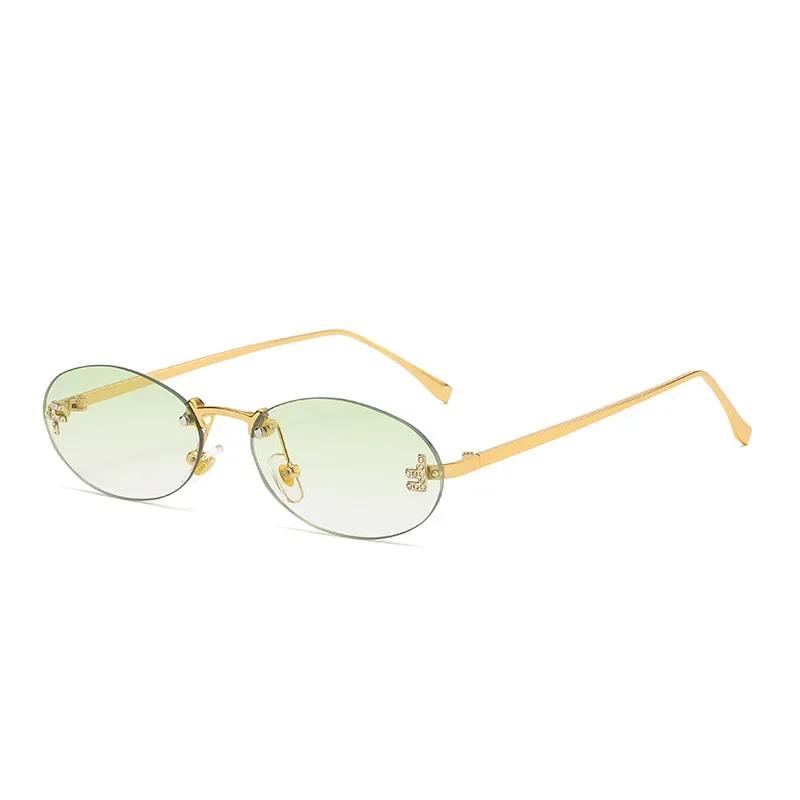 Frameless Oval Sunglasses with Zircon UV Resistant Cool Luxury Brand Design for Women and Men Fashion Trend